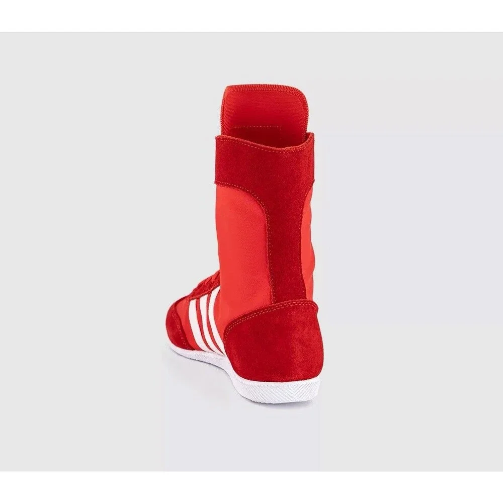 adidas Red High-Top Athletic Boxing Sneakers with White Stripes
